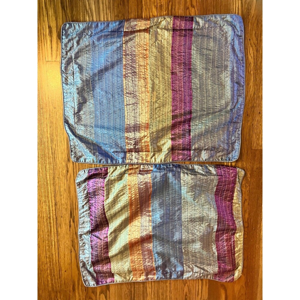iridescent Wamsutta Standard 2 Pillow Shams Set 2 Blue Multicolor Striped 20x26
